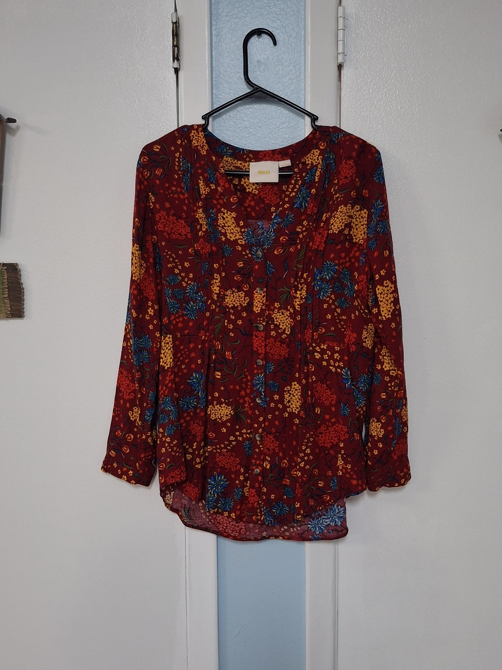 Maeve Floral Button-Front Long Sleeve Top - Red/Yellow/Blue